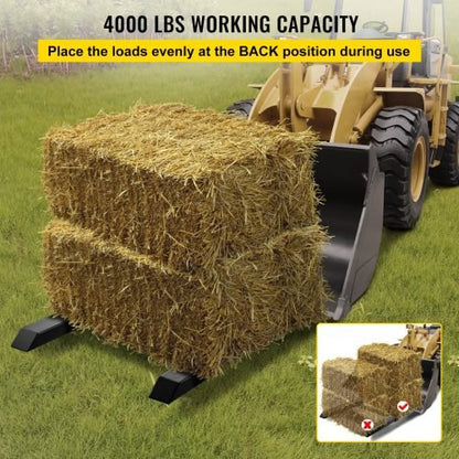 43-inch clamp-on pallet forks with stabilizer bar installed on tractor
Skid steer pallet forks loading hay bales
Adjustable clamp pallet forks for farm and industrial use
Tractor bucket pallet fork attachment with 4,000 lb capacity
Clamp-on pallet forks close-up showing tension screws and bracket