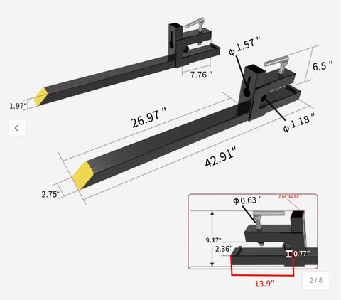 "43 Inch Heavy Duty Clamp On Bucket Forks for Tractor"

"2,000 LB Capacity Pallet Forks for Skid Steer and Tractor"

"Clamp On Fork Attachments for Tractor Buckets"

"Heavy Duty Steel Bucket Forks for Moving Pallets and Logs"