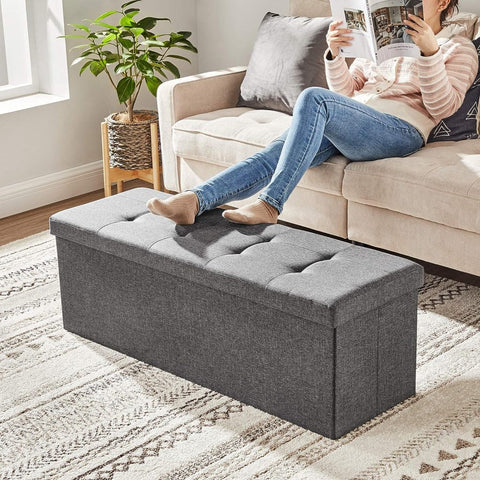 New 43 - Inch Folding Storage Bench – Gray Ottoman with Padded Seat & Footrest for Bedroom or Entryway ULSF77K - with | Sold by Uncle Wiener's Wholesale