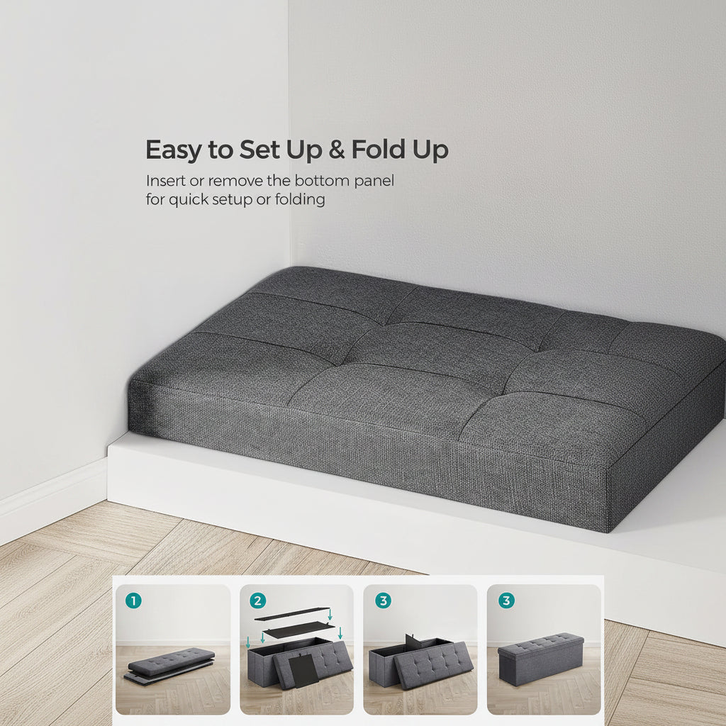 New 43 - Inch Folding Storage Bench – Gray Ottoman with Padded Seat & Footrest for Bedroom or Entryway ULSF77K - with | Sold by Uncle Wiener's Wholesale