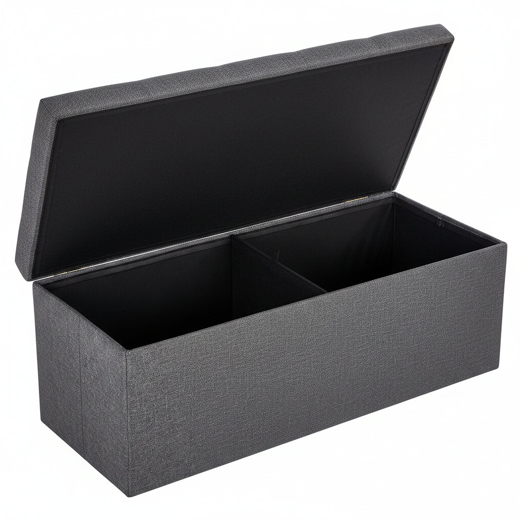 New 43 - Inch Folding Storage Bench – Gray Ottoman with Padded Seat & Footrest for Bedroom or Entryway ULSF77K - with | Sold by Uncle Wiener's Wholesale