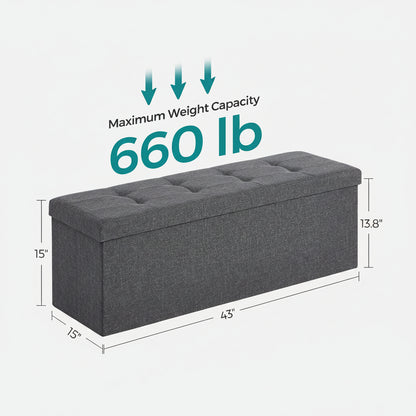 New 43 - Inch Folding Storage Bench – Gray Ottoman with Padded Seat & Footrest for Bedroom or Entryway ULSF77K - with | Sold by Uncle Wiener's Wholesale