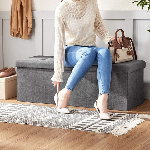 New 43 - Inch Folding Storage Bench – Gray Ottoman with Padded Seat & Footrest for Bedroom or Entryway ULSF77K - with | Sold by Uncle Wiener's Wholesale