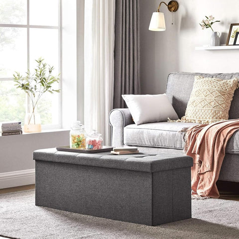 New 43 - Inch Folding Storage Bench – Gray Ottoman with Padded Seat & Footrest for Bedroom or Entryway ULSF77K - with | Sold by Uncle Wiener's Wholesale