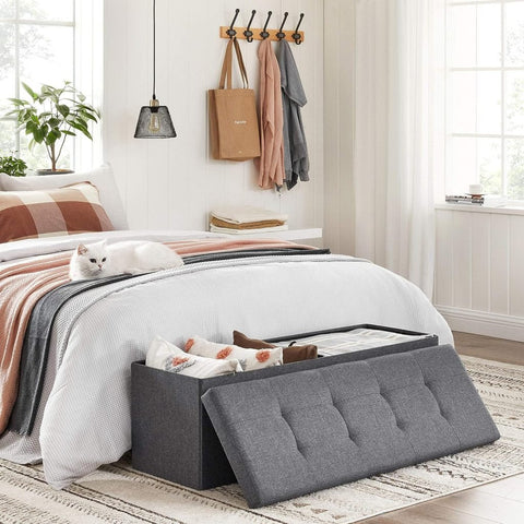 New 43 - Inch Folding Storage Bench – Gray Ottoman with Padded Seat & Footrest for Bedroom or Entryway ULSF77K - with | Sold by Uncle Wiener's Wholesale