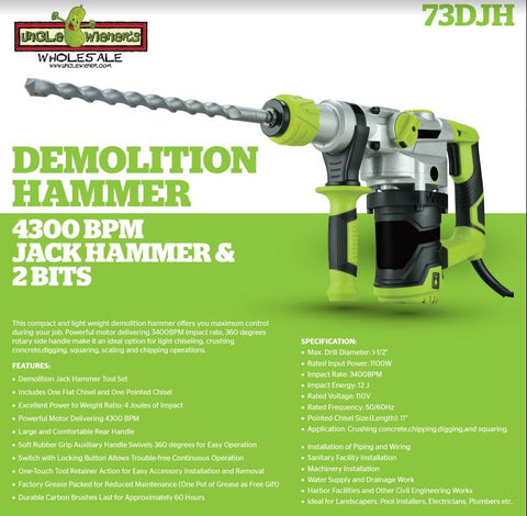 New 4300 BPM Rotary Demolition Hammer – Heavy Duty SDS - Max Concrete Breaker Drill 73DJH - with | Sold by Uncle Wiener's Wholesale