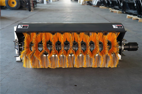 44-Inch Hydraulic Rotary Broom Sweeper Attached to Mini Skid Steer

Close-Up View of Nylon and Metal Brush Sections on Broom Sweeper

Side Profile of MSAB1120 Skid Steer Sweeper Attachment

Top View of Skid Steer Angle Broom with Quick Attach Mount

Brush Section and Hydraulic Motor Detail – Mini Skid Broom Sweeper