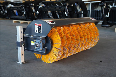 44-Inch Hydraulic Rotary Broom Sweeper Attached to Mini Skid Steer

Close-Up View of Nylon and Metal Brush Sections on Broom Sweeper

Side Profile of MSAB1120 Skid Steer Sweeper Attachment

Top View of Skid Steer Angle Broom with Quick Attach Mount

Brush Section and Hydraulic Motor Detail – Mini Skid Broom Sweeper
