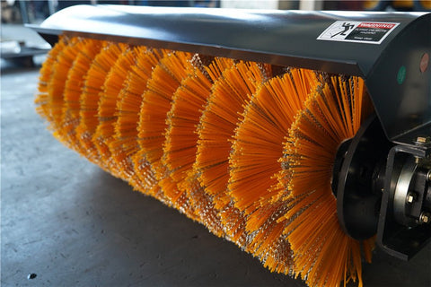 44-Inch Hydraulic Rotary Broom Sweeper Attached to Mini Skid Steer

Close-Up View of Nylon and Metal Brush Sections on Broom Sweeper

Side Profile of MSAB1120 Skid Steer Sweeper Attachment

Top View of Skid Steer Angle Broom with Quick Attach Mount

Brush Section and Hydraulic Motor Detail – Mini Skid Broom Sweeper