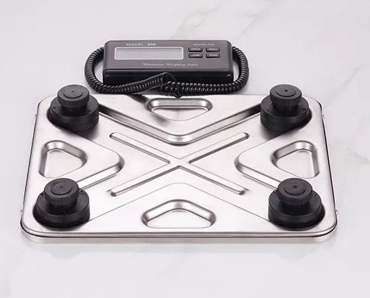 “440lbs digital stainless steel shipping scale with detachable LCD”

“High capacity postal scale for eCommerce and warehouse use”

“Side view of industrial stainless steel shipping scale platform”

“Stainless steel digital scale weighing large package”

“Commercial digital scale with backlit LCD screen and long cord”