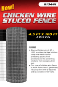 "Heavy Duty 4.5 ft x 100 ft Chicken Wire Fence Roll"

"Galvanized Stucco Wire Fence with 2x2 Inch Mesh"

"Outdoor Garden and Poultry Chicken Wire Fencing"

"Durable 4.5 ft High Stucco and Livestock Fence"

"Heavy-Duty Chicken Wire for Garden and Animals"