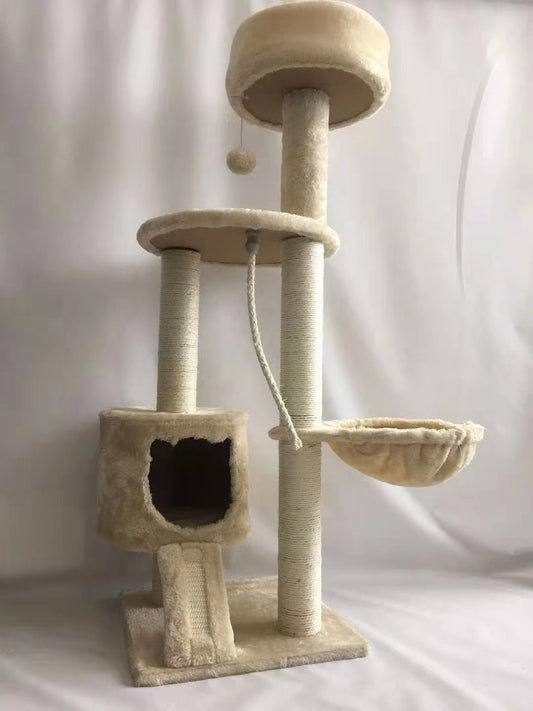 45-inch cream cat tree with scratching posts and condos

Multi-level cat tower with sisal rope posts

Cat furniture with platforms and hideouts