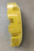 450 lb yellow stacking wheel weight for John Deere
Rear view showing the bolt pattern of the John Deere wheel weight
Side profile of the cast iron stacking weight
Painted yellow OEM-style weight for tractors