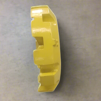 450 lb yellow stacking wheel weight for John Deere
Rear view showing the bolt pattern of the John Deere wheel weight
Side profile of the cast iron stacking weight
Painted yellow OEM-style weight for tractors