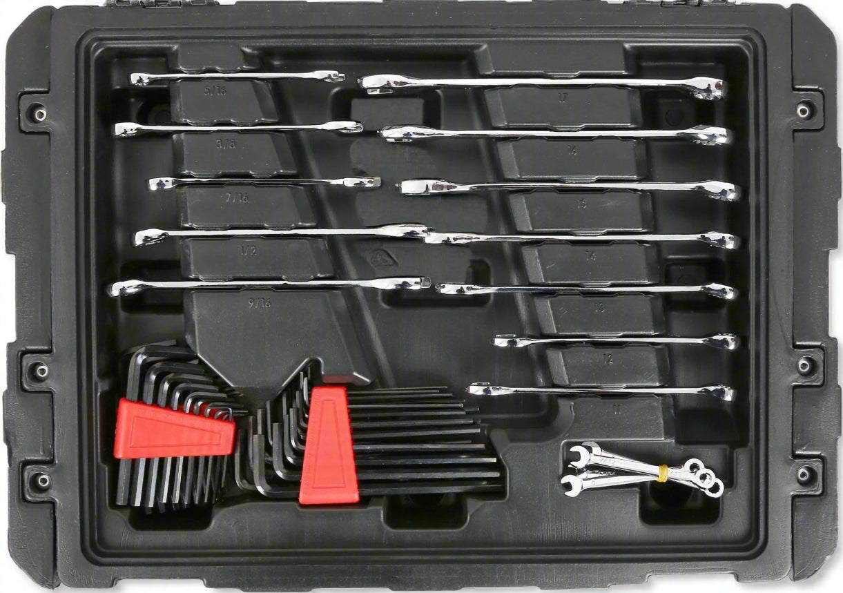 450-piece mechanics tool set with black heavy-duty case
Mechanics socket set tools organized in carry box
Automotive tool kit with labeled compartments
Full mechanics toolkit for car and garage repair
Top-down view of 450-piece tool collection in case