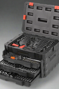450-piece mechanics tool set with black heavy-duty case
Mechanics socket set tools organized in carry box
Automotive tool kit with labeled compartments
Full mechanics toolkit for car and garage repair
Top-down view of 450-piece tool collection in case