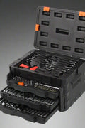 450-piece mechanics tool set with black heavy-duty case
Mechanics socket set tools organized in carry box
Automotive tool kit with labeled compartments
Full mechanics toolkit for car and garage repair
Top-down view of 450-piece tool collection in case