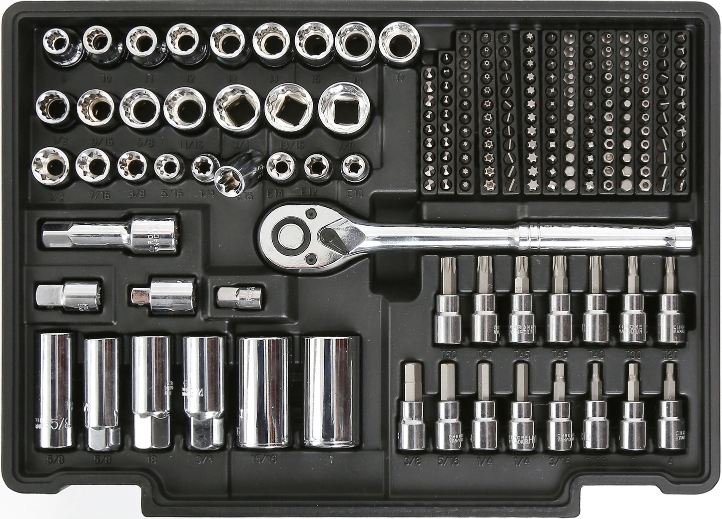 450-piece mechanics tool set with black heavy-duty case
Mechanics socket set tools organized in carry box
Automotive tool kit with labeled compartments
Full mechanics toolkit for car and garage repair
Top-down view of 450-piece tool collection in case
