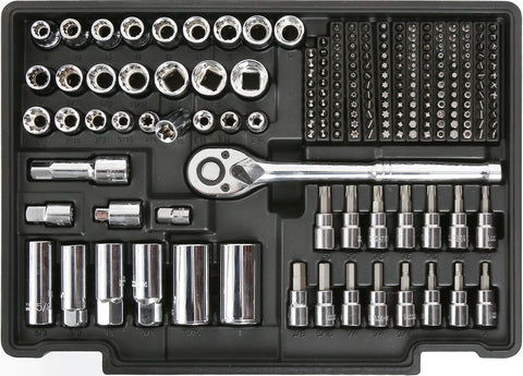 450-piece mechanics tool set with black heavy-duty case
Mechanics socket set tools organized in carry box
Automotive tool kit with labeled compartments
Full mechanics toolkit for car and garage repair
Top-down view of 450-piece tool collection in case