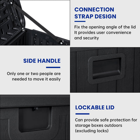 New 450L HDPE Outdoor Storage Box with Hinged Lid – All - Weather Deck Box | SKU: AMPBS99 - with | Sold by Uncle Wiener's Wholesale