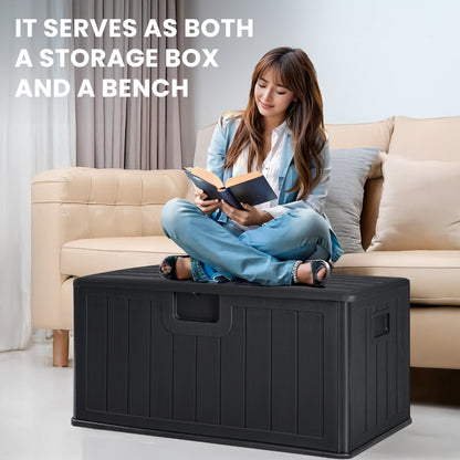 New 450L HDPE Outdoor Storage Box with Hinged Lid – All - Weather Deck Box | SKU: AMPBS99 - with | Sold by Uncle Wiener's Wholesale