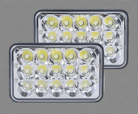 Front view of 45W 4x6 LED truck headlight replacement

45W LED headlamp with CREE chips for off-road use

Waterproof 45W rectangular LED truck headlight LY50455

Back of 4x6 LED headlamp with plug-in wiring

Beam pattern and light output of CREE LED truck headlight