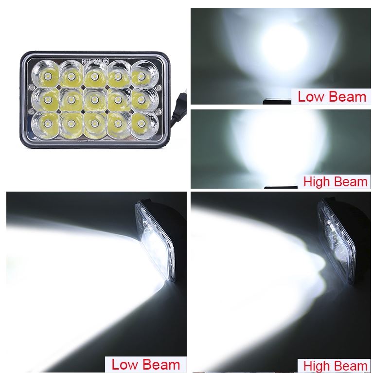 Close-up of 4x6 LED truck light showing beam spread and brightness for nighttime driving
4x6 LED headlamp demonstrating high-lumen output on road at night