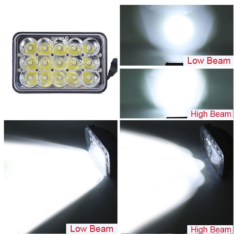 Close-up of 4x6 LED truck light showing beam spread and brightness for nighttime driving
4x6 LED headlamp demonstrating high-lumen output on road at night