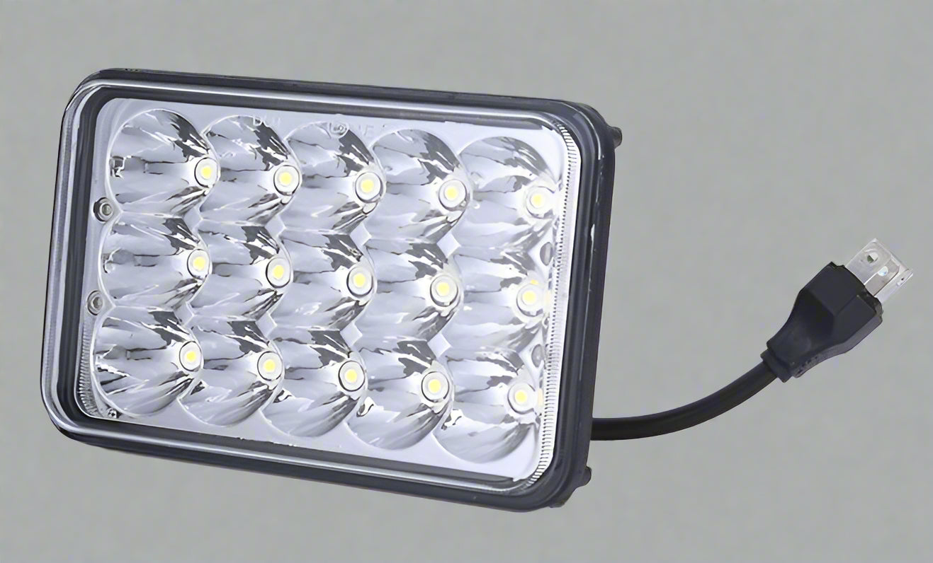Single 45W rectangular 4x6 LED headlight with 15 LED chips for heavy-duty truck lighting