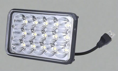 Single 45W rectangular 4x6 LED headlight with 15 LED chips for heavy-duty truck lighting