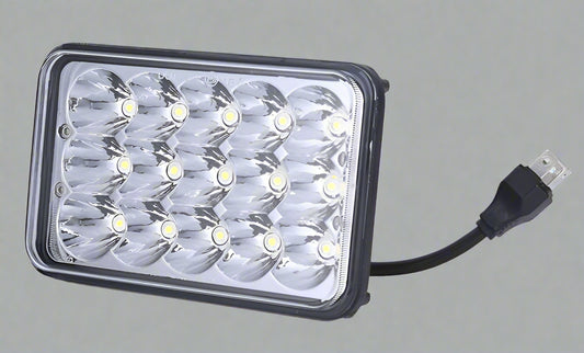 Single 45W rectangular 4x6 LED headlight with 15 LED chips for heavy-duty truck lighting