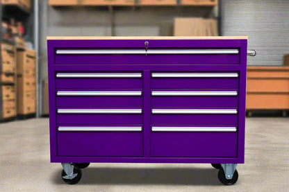 46-inch heavy-duty tool workbench with drawers
Mobile storage cabinet with wood top and wheels
Rolling tool bench in orange and black
Garage workbench with 9 locking drawers