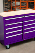 46-inch heavy-duty tool workbench with drawers
Mobile storage cabinet with wood top and wheels
Rolling tool bench in orange and black
Garage workbench with 9 locking drawers
