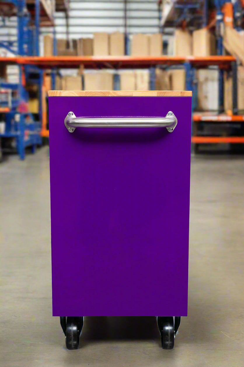 46-inch heavy-duty tool workbench with drawers
Mobile storage cabinet with wood top and wheels
Rolling tool bench in orange and black
Garage workbench with 9 locking drawers