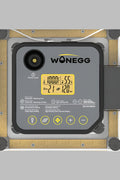 Close-up of temperature and humidity control panel on egg incubator