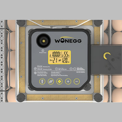 Close-up of temperature and humidity control panel on egg incubator