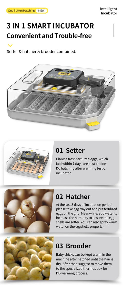 Illustration of 3-in-1 hatcher, setter, and brooder functionality
