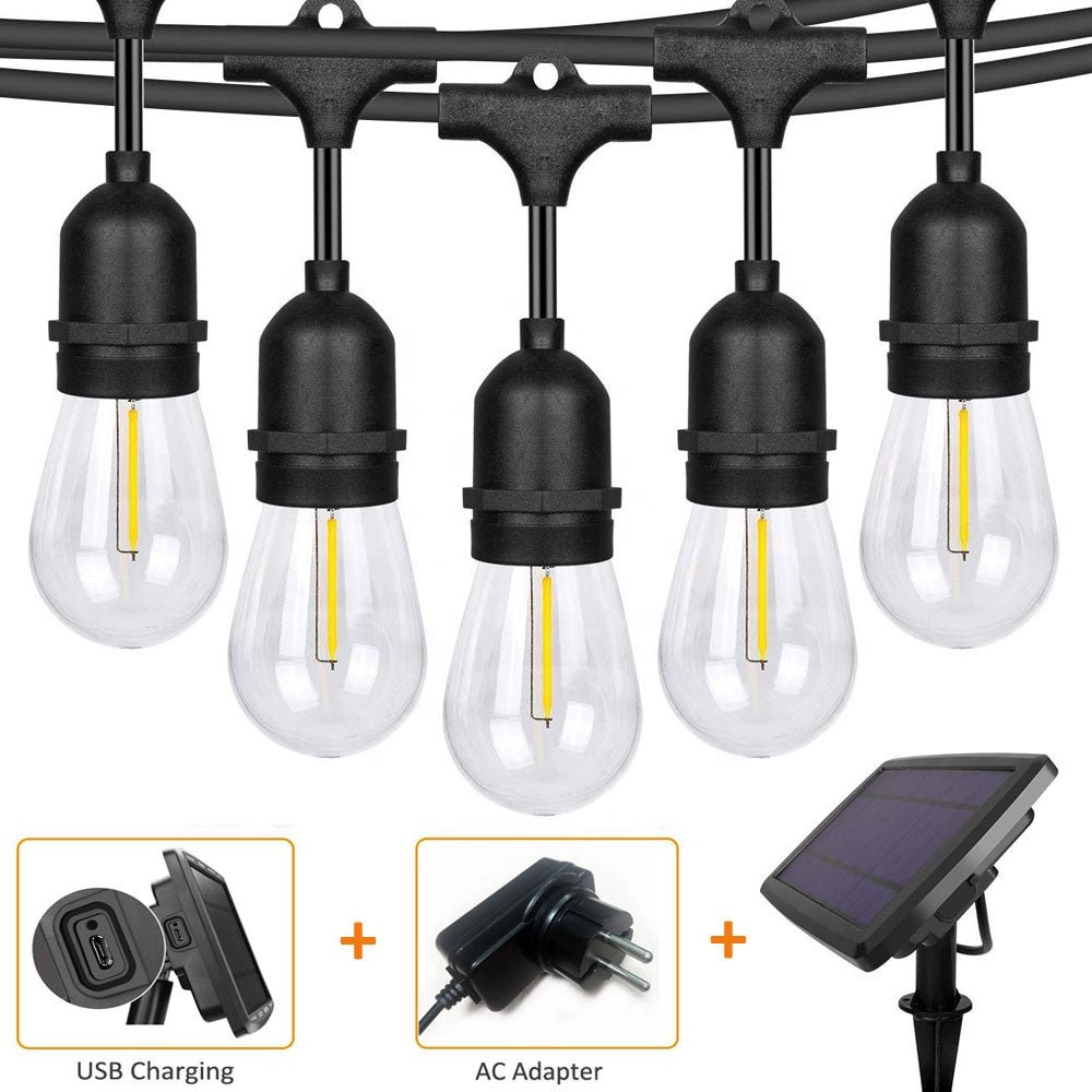 NEW 48 FT SOLAR LED STRING LIGHT 15 BULB WEDDING EDISON BULB 4815S14 - with | Sold by Uncle Wiener's Wholesale