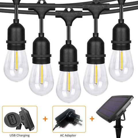 NEW 48 FT SOLAR LED STRING LIGHT 15 BULB WEDDING EDISON BULB 4815S14 - with | Sold by Uncle Wiener's Wholesale