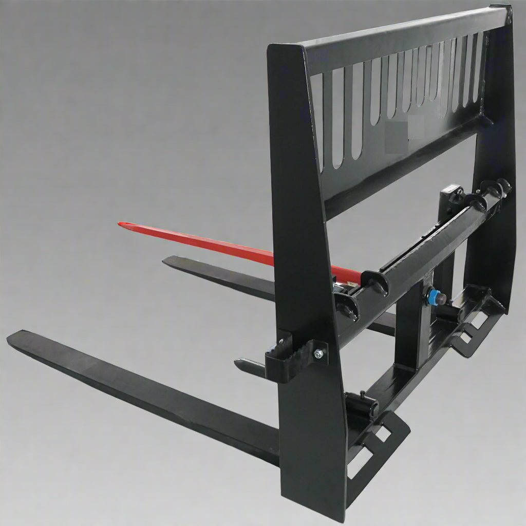 Heavy-Duty 48” Skid Steer Hay Spear Fork with Stabilizers
CNC Laser-Cut Bale Fork Mounted on Skid Steer
Side View of Hay Fork Attachment with Lock Handles
Heavy-Duty Agricultural Spear Fork for Skid Steer
Dual Spear Bale Fork Attachment – 48” with Safety Steps