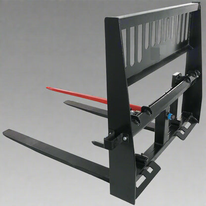Heavy-Duty 48” Skid Steer Hay Spear Fork with Stabilizers
CNC Laser-Cut Bale Fork Mounted on Skid Steer
Side View of Hay Fork Attachment with Lock Handles
Heavy-Duty Agricultural Spear Fork for Skid Steer
Dual Spear Bale Fork Attachment – 48” with Safety Steps