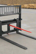 Heavy-Duty 48” Skid Steer Hay Spear Fork with Stabilizers
CNC Laser-Cut Bale Fork Mounted on Skid Steer
Side View of Hay Fork Attachment with Lock Handles
Heavy-Duty Agricultural Spear Fork for Skid Steer
Dual Spear Bale Fork Attachment – 48” with Safety Steps