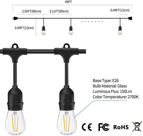 New 48FT S14 LED String Lights with 15 Edison Bulbs ��� Perfect Wedding & Outdoor Decor 824855 - with | Sold by Uncle Wiener's Who
