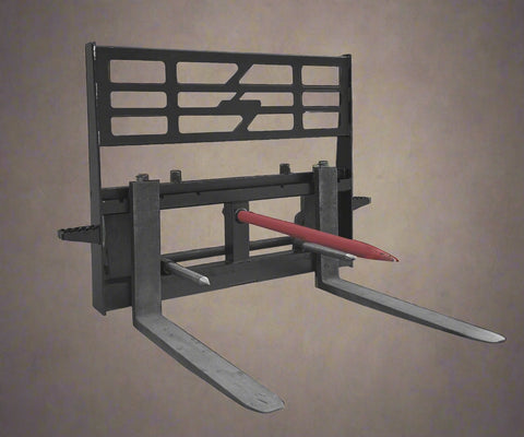 8” Skid Steer Forks with Hay Bale Spear Attachment – Model 48DSF Front View