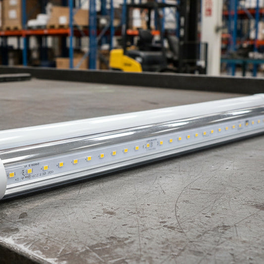 8FT LED tube lights installed in commercial ceiling
Bright white 4FT integrated T8 LED light tube
Close-up of frosted cover LED tube bulb
T8 tube lights illuminating warehouse ceiling
LED tube light replacement for fluorescent tubes