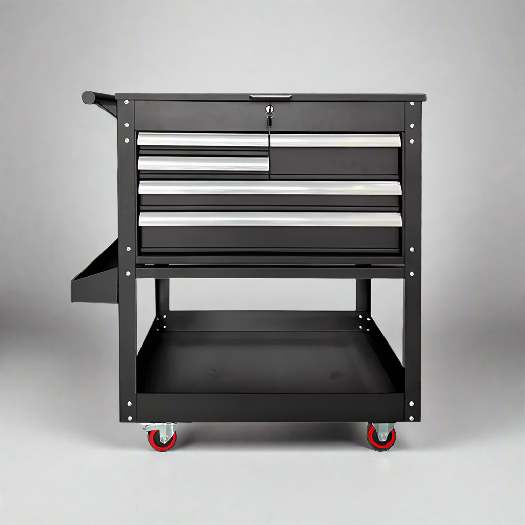 5-drawer black rolling mechanics tool cart with bottom tray and casters

