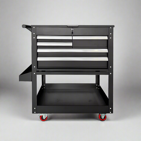 5-drawer black rolling mechanics tool cart with bottom tray and casters

