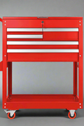 Mechanics roller cart with 5 drawers fully extended for tool access

