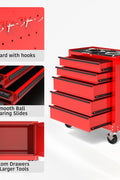 5-drawer red rolling tool cabinet with locking wheels

Compact steel tool chest for garage storage

Powder-coated mobile tool cabinet with drawers

Mechanic using red steel rolling toolbox

Side view of lockable 5-drawer garage cabinet


