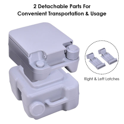 “5-gallon portable camping toilet with detachable tank”

“Gray and purple travel toilet for indoor and outdoor use”

“Compact portable toilet setup with flush handle and waste container”

“20L outdoor toilet with carry handle for RV and camping”

“Leak-proof portable toilet with sealing valve for odor control”